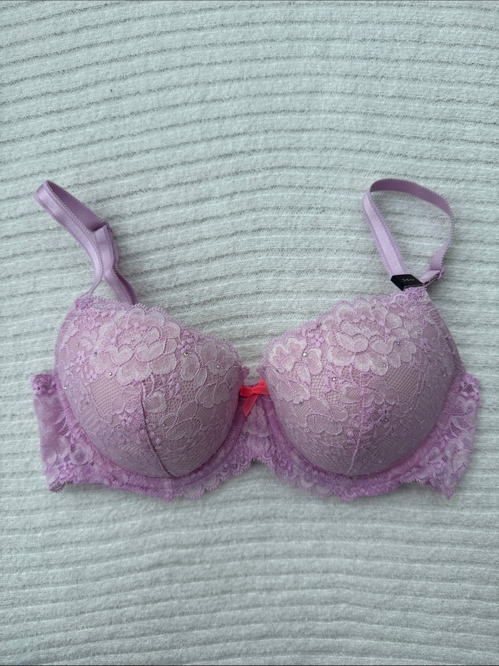 Victoria's Secret Lavender Lace Push-Up Bra with Pink Bow